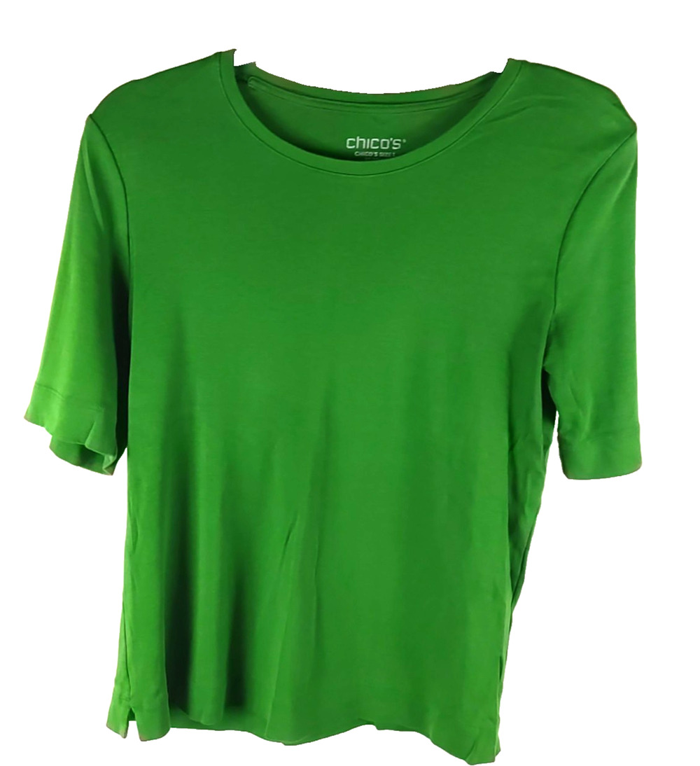 Chico's Women's T Shirt Size 1 Medium Green Short Sleeve...